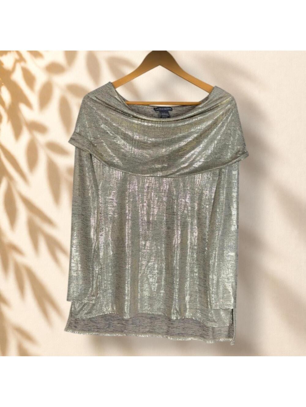 Chelsea & Theodore Blouse Women L Large Gray Long Sleeve Cowl Neck Casual